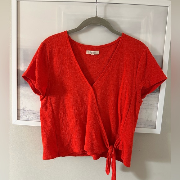 Madewell Tops - Madewell red wrap top - size small, so cute and flattering